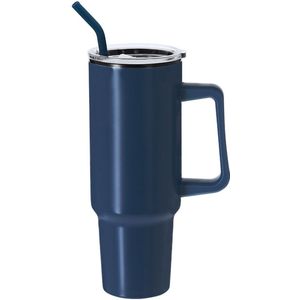 Warmhoudbeker/thermosbeker STANFORD - zeer grote koffiebeker - RVS - blauw - 1200 ml - Reisbeker/tumbler beker
