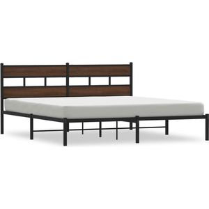 vidaXL - Bedframe - met - hoofdbord - zonder - matras - bruin - eiken - 183x213 - cm