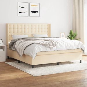 vidaXL Boxspring - crèmekleurig - 160x200 cm Boxspringbed - Creme Kleurig - Boxspring - Tweepersoonsbed - Pocketed Spring Mattress
