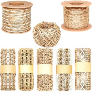 Vintage Hessische linten Natuurlijk jutekoord voor bruiloft en huisdecoratie - Set van 8 rollen
