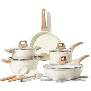 CAROTE Pannenset 14-delig,Bestaande uit een pan van 24/28 cm,18/20/24 cm Kookpan Met deksel en Keukengerei,Niet giftig ,Compatibel met alle fornuizen