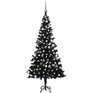 The Living Store Zwarte Kerstboom - Kunstboom 120cm - Met LED-verlichting