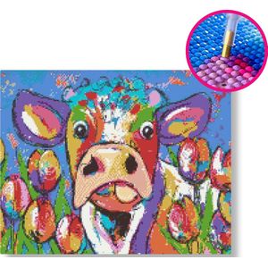 In het tulpenveld | Diamond painting | 40x50cm | Vierkante steentjes | Op frame gespannen | Vrolijk Schilderij | Corrie Leushuis