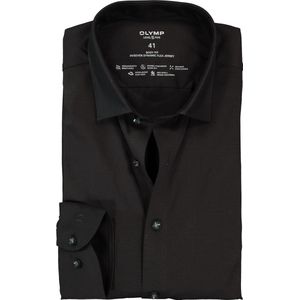 OLYMP Level 5 body fit overhemd 24/7 - mouwlengte 7 - zwart tricot - Strijkvriendelijk - Boordmaat: 41
