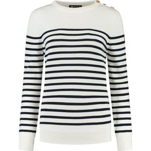 Travelin' Jumper Vattern dun gebreide trui dames - Wit/Blauw gestreept - Maat M