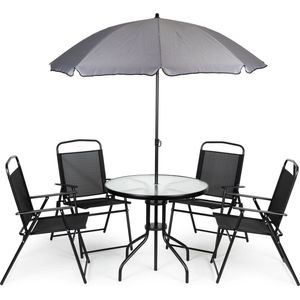 Tuinset - 4 persoons - met parasol - zwart