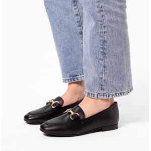 No Stress - Dames - Zwarte leren loafers met goudkleurig detail - Maat 41