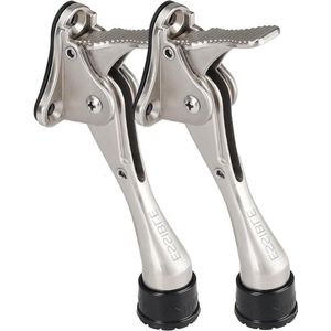 Verstelbare Deurstopper RVS - zilver - 2 stuks voor binnen en buiten met voetbediening antislip onderkant - 13 x 4 cm