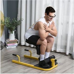 Sissy Squat Kniebuigtrainer | Beentrainer en Buik-Biltrainer in 3 in 1 | Verstelbaar tot 120 kg | Staal Geel+Zwart | 50 x 97 x (44,5–56,5) cm