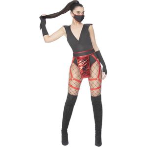 Smiffy's - Ninja & Samurai Kostuum - Gevaarlijk Geliefde Ninja Suki - Vrouw - Rood, Zwart - Small - Carnavalskleding - Verkleedkleding