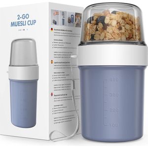 2-in-1 Cereal Cup to Go, praktische Yoghurt Cup to Go Kinderen, Cereal to Go Cup voor diepvriezers en vaatwassers (denimblauw, 560 ml + 310 ml)
