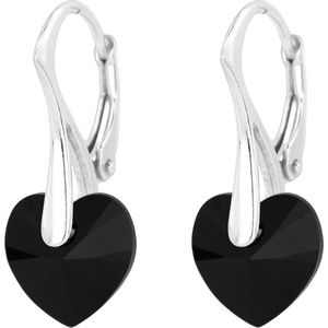 ARLIZI 1036 Oorbellen hartje Swarovski kristal zwart - sterling zilver - 2,5 cm
