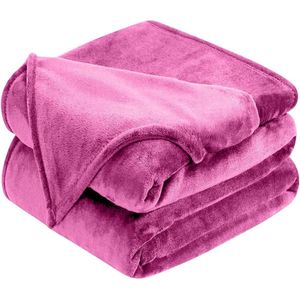 Flanellen fleece beddeken - zacht en ademend - 1 stuk - roze - 100% polyester - 200x150 cm