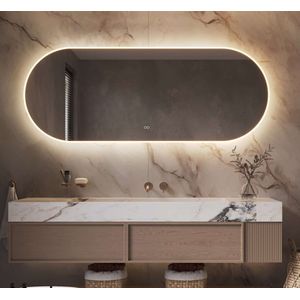 Schaere - Ovale Badkamerspiegel - Directe en Indirecte Verlichting - Spiegel Verwarming - Instelbare Lichtkleur - Dimfunctie - 180×70 cm