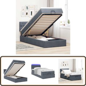 vidaXL Ottoman bed met matras en LED's 100x200 cm fluweel donkergrijs