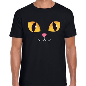 Kat / poes gezicht verkleed t-shirt zwart voor heren - Carnaval fun shirt / kleding / kostuum M