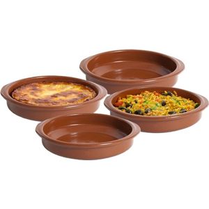 Tapas ovenschaaltje/serveerschaalthe - 6x - rond - Spaans terracotta/aardewerk - D18 x H4 cm - Klassieke stijl