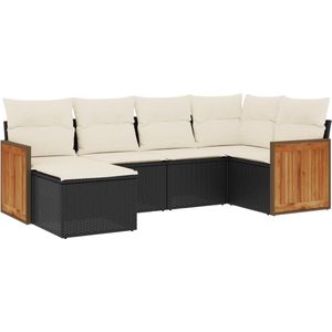 vidaXL 6-delige Loungeset Poly Rattan - Zwart Tuin Lounge Set - Loungebank - PE Rattan - Outdoor Furniture - Buitendecoratie