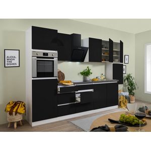 Goedkope keuken 320  cm - complete keuken met apparatuur Lorena  - Wit/Zwart - soft close - keramische kookplaat  - afzuigkap - oven  - spoelbak