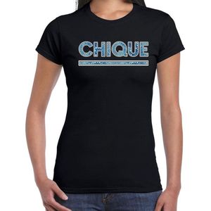 Fun Chique t-shirt met blauw slangen print zwart voor dames - Foute tekst shirts M