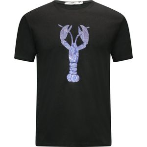 Hommard T-Shirt Zwart met grote Blauwe Paisley Lobster Medium
