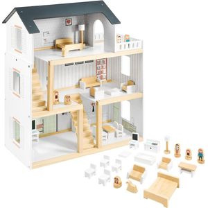 DailySupplies® Poppenhuis - Houten Poppenhuis met Meubels - Kinderspeelgoed 1 jaar en Ouder - Wit