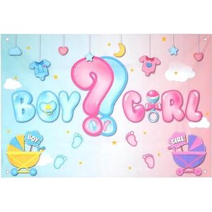 Gender Reveal Backdrop banner, jongen of meisje, banner, achtergrondfeestdecoraties, roze/blauw, genderreveal, fotografie-achtergrond voor kinderen, verjaardag, babyshower, 150 x 100 cm (C)