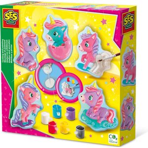SES - Gieten en schilderen - Baby unicorns - eenhoorn - sneldrogend gips - gedetailleerde gietmal - 6 kleuren verf met penseel