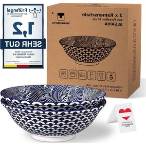 Ramen Bowl 2-delig porselein schalen set - 1.0 L 20cm - soepkom salade kom - pho soep kom - noedelkom mueslikom - Japans