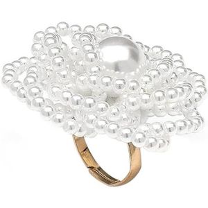 Statement Ring voor Vrouwen Meisjes Goudkleurige Handgemaakte Verstelbare Uitbreidbare Kunstparels Bead Cluster Open Wrap Vinger Ringen Comfort Fit Mode Bruiloft Thema Party Sieraden