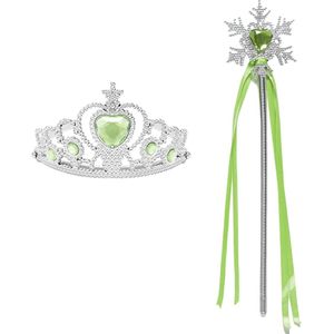 Het Betere Merk - Prinsessen Verkleedkleding - Tiara - Groen - Toverstaf Meisje - Kroon