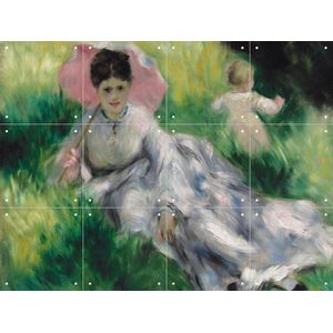 IXXI Woman with a Parasol and Small Child on a Sunlit Hillside, Pierre-Auguste Renoir & Museum of Fine Arts Boston - 80 x 60 cm - Gratis ophangtool -