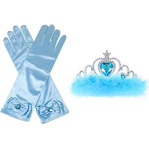 Het Betere Merk - Prinsessen Speelgoed- Blauwe lange handschoenen voor bij je prinsessenjurk - Kroon pluche - voor bij je prinsessenjurk - prinsessen speelgoed voor bij je verkleedjurk