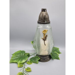 Herdenkingslicht - R418c - Calla - Goud - Grafkaars – Graflicht – Graflantaarn – Grafdecoratie - Windlicht