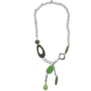 Behave Ketting - groen - lange ketting - zilver kleur - antraciet - met hanger - 70 cm