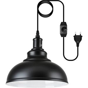 Dimbare Vintage Hanglamp voor Buiten - Zwarte Metalen E27 Fitting met 4,5m Kabel