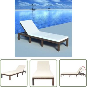 The Living Store Ligbed met kussen poly rattan bruin - Ligbed - Tuinmeubels - Lounge Stoel - Relaxfauteuil - Buitendrankje