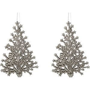 4x stuks kunststof kersthangers kerstboom champagne glitter 15 cm kerstornamenten - Kunststof ornamenten kerstversiering
