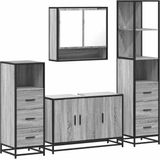 vidaXL - 4-delige - Badkamermeubelset - bewerkt - hout - grijs - sonoma - eikenkleur