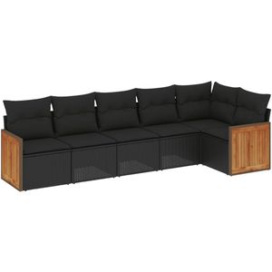 vidaXL Loungeset 6-delig - Zwart - Met Kussens Loungeset - Tuinset - Lounge Set - Buitendecoratie - Outdoor Furniture