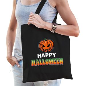 Halloween - Pompoen / happy halloween trick or treat katoenen tas/ snoep tas zwart - bedrukte tas / halloween / outfit