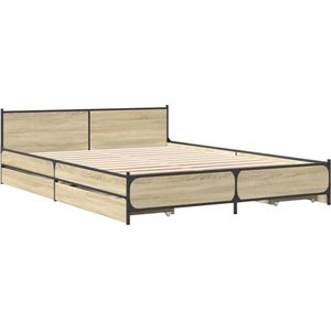 vidaXL - Bedframe - met - lades - bewerkt - hout - sonoma - eikenkleurig - 140x200 - cm