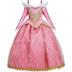Prinses Doornroosje - Luxe jurk - Prinsessenjurk - Verkleedkleding - Feestjurk - Sprookjesjurk - Roze - Maat 110/116 (4/5 jaar)