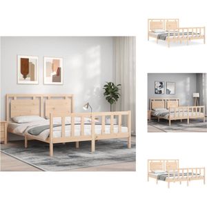 vidaXL Bed Grenenhouten - King Size 150x200 cm - Massief grenenhout - Multiplex lattenbodem - Functioneel hoofd- en voeteneinde - Bed