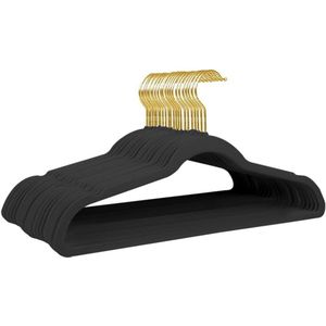 22 stuks fluwelen hangers 40 x 21 cm antislip kledinghangers met schouderinkepingen voor volwassenen zwart - gouden haak