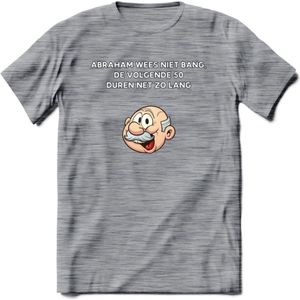 Abraham wees niet bang T-Shirt | Grappig Abraham 50 Jaar Verjaardag Kleding Cadeau | Dames – Heren - Donker Grijs - Gemaleerd - M