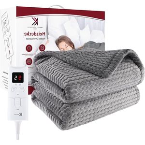 Elektrische deken met automatische uitschakeling - 180 x 130 cm - 9 temperatuurstanden - 1-5 uur auto-off-timer - oververhittingsbeveiliging - machinewasbaar - grijs