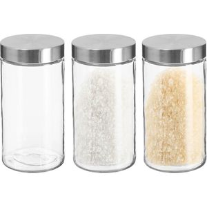 3x stuks voorraadbussen/voorraadpotten 1,7L glas met RVS deksel - 1700 ml - Voorraadpotten met luchtdichte deksel