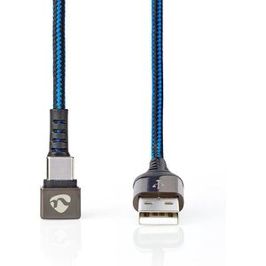 Nedis USB-Kabel - USB 2.0 - USB-A Male - USB-C Male - 480 Mbps - Verguld - 2.00 m - Rond - Gevlochten / Nylon - Blauw / Zwart - Cover Window Box