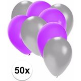 50x ballonnen zilver en paars - knoopballonnen